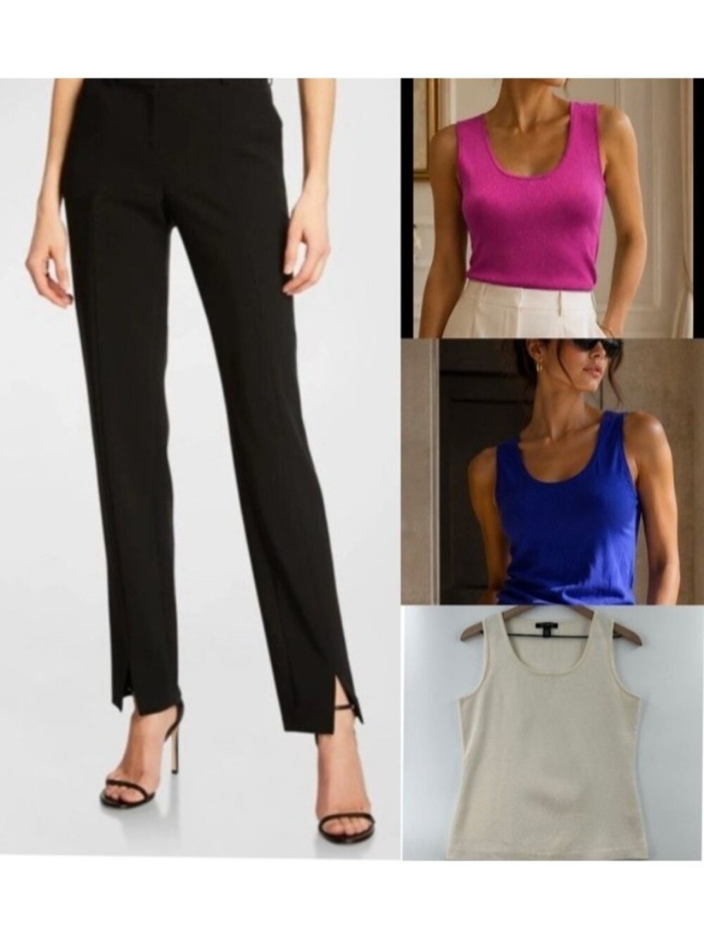 St. John Set 0f 3 Top Santana Knit Sleeveless Cami Tank +Pants Caviar Womens S/4